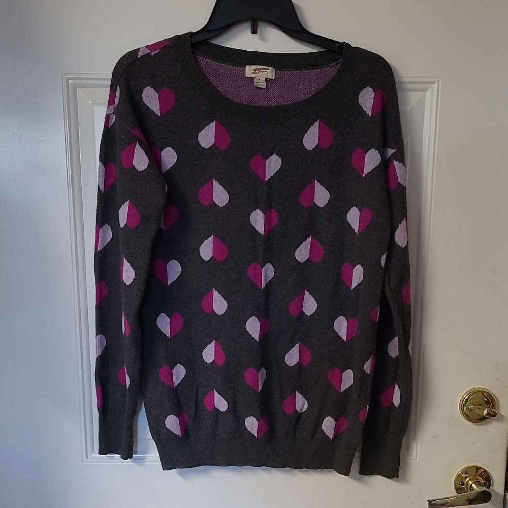 Arizona Jean Company Gray Sweater with Pink and Purple Heart Design